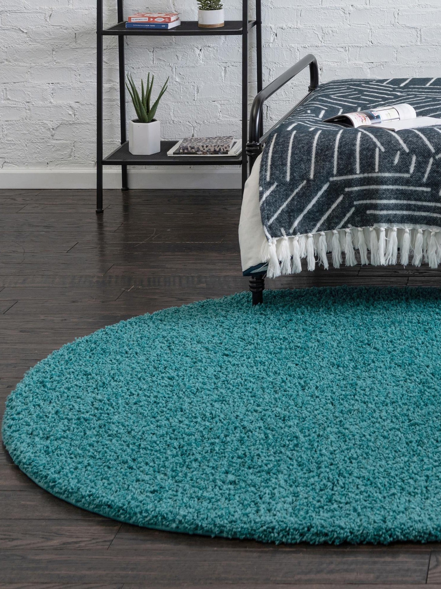 Deep Aqua Blue 5' 3 x 8' Solid Shag Oval Area Rug Thick Soft Touch Fluffy & Plush Shaggy Pile