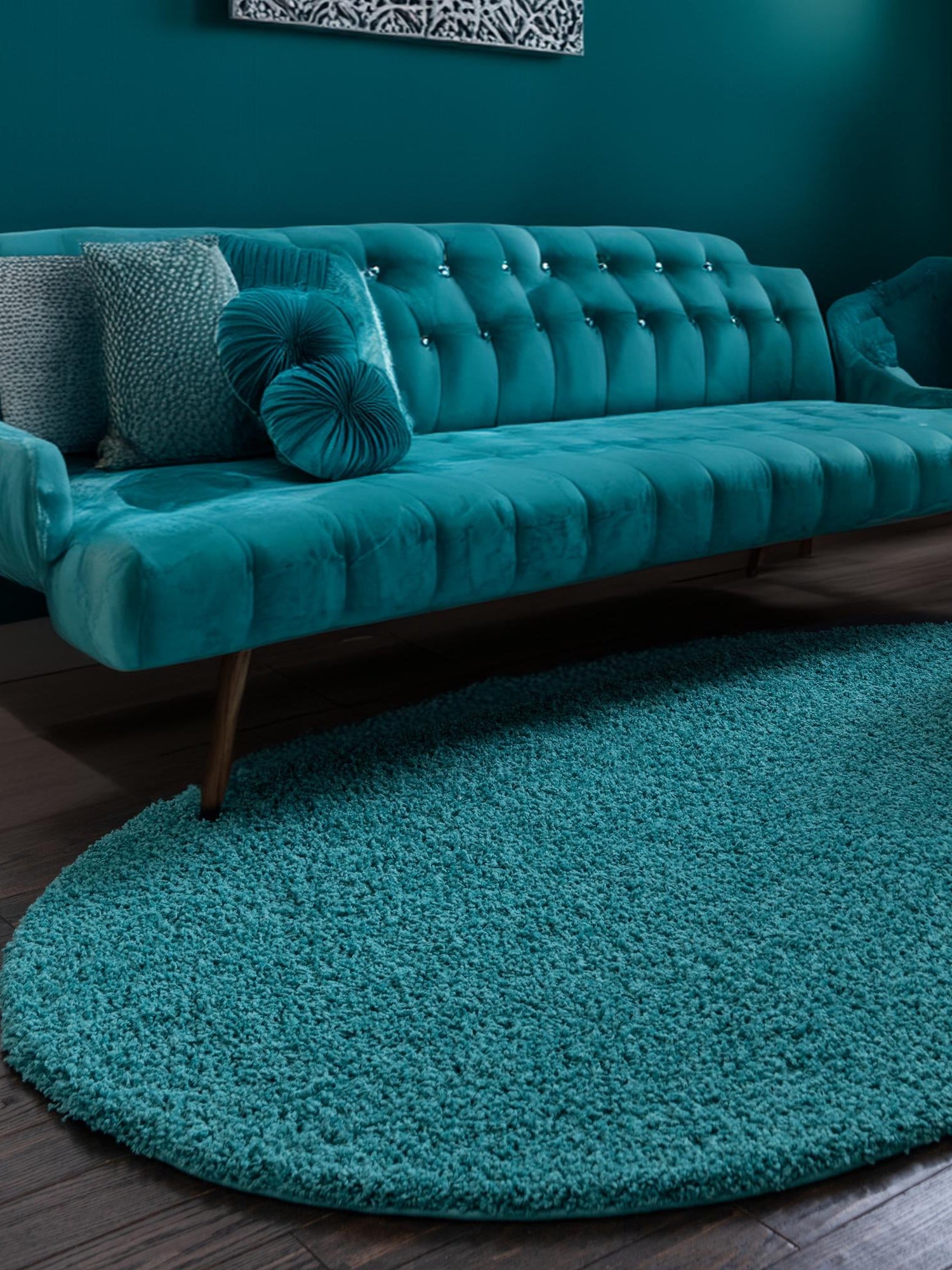 Deep Aqua Blue 3' 1 x 5' 3 Solid Shag Oval Area Rug Thick Soft Touch Fluffy & Plush Shaggy Pile Durable Minimalist Carpet for Classic Interior Design for Sale at Rug Engine
