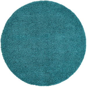 Deep Aqua Blue 5' 3 x 5' 3 Solid Shag Round Area Rug Thick Soft Touch Fluffy & Plush Shaggy Pile