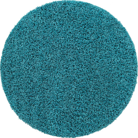 Deep Aqua Blue 7' 1 x 7' 1 Solid Shag Round Area Rug Thick Soft Touch Fluffy & Plush Shaggy Pile