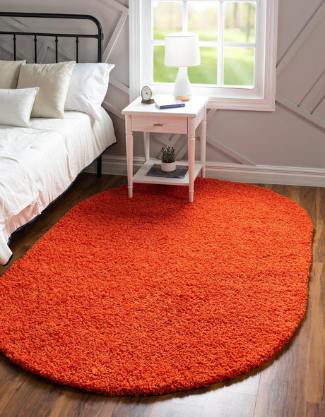 Tiger Orange 5' 3 x 8' Solid Shag Oval Area Rug Thick Soft Touch Fluffy & Plush Shaggy Pile