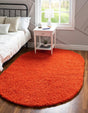 Tiger Orange 5' 3 x 8' Solid Shag Oval Area Rug Thick Soft Touch Fluffy & Plush Shaggy Pile