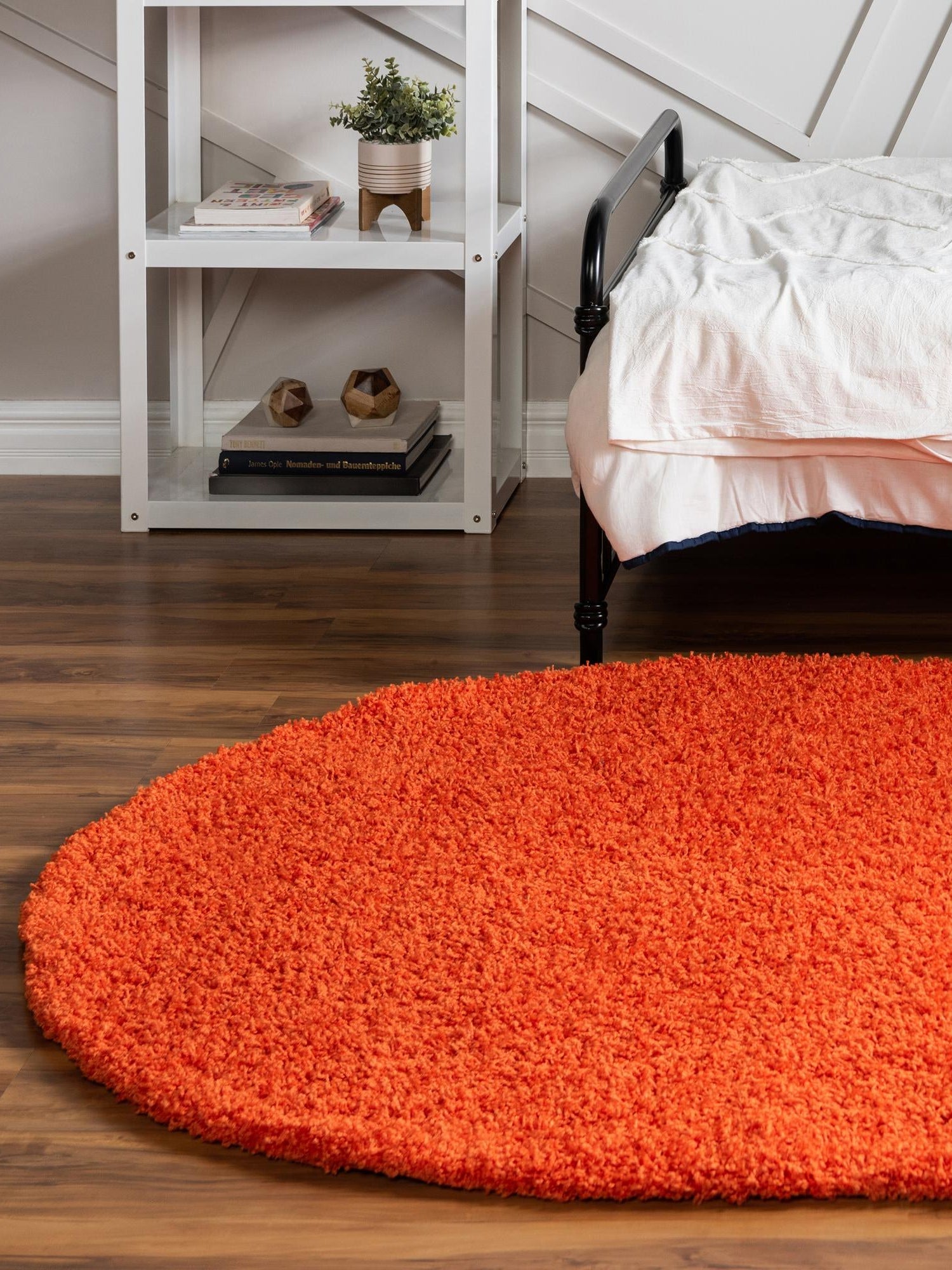 Tiger Orange 5' 3 x 8' Solid Shag Oval Area Rug Thick Soft Touch Fluffy & Plush Shaggy Pile Durable Minimalist Carpet for Classic Interior Design for Sale at Rug Engine