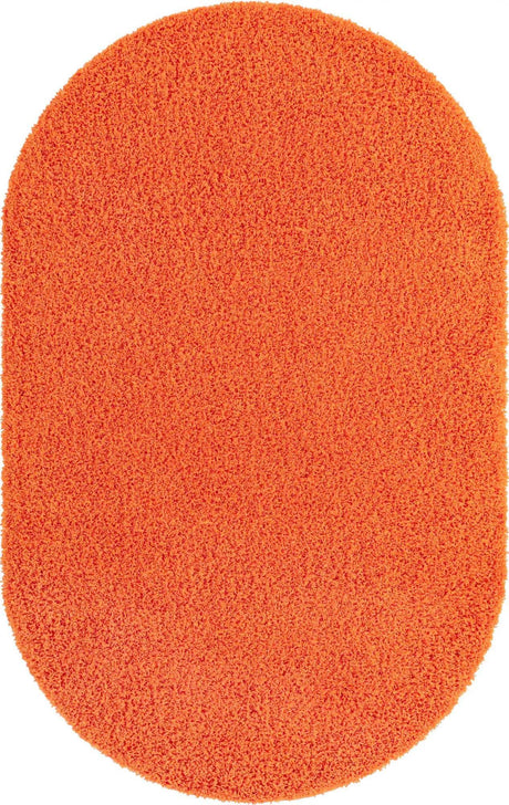 Tiger Orange 5' 3 x 8' Solid Shag Oval Area Rug Thick Soft Touch Fluffy & Plush Shaggy Pile