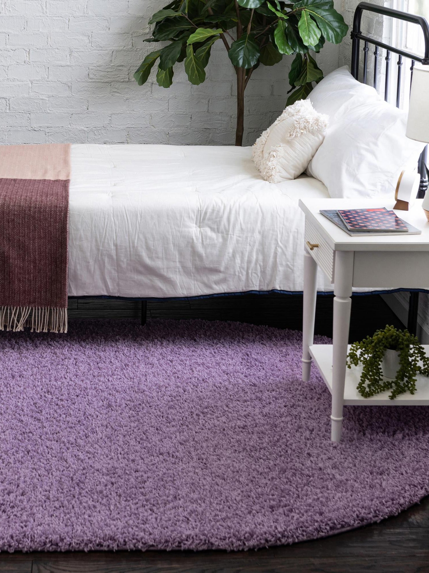 Lilac 5' 3 x 8' Solid Shag Oval Area Rug Thick Soft Touch Fluffy & Plush Shaggy Pile Durable Minimalist Carpet for Classic Interior Design for Sale at Rug Engine