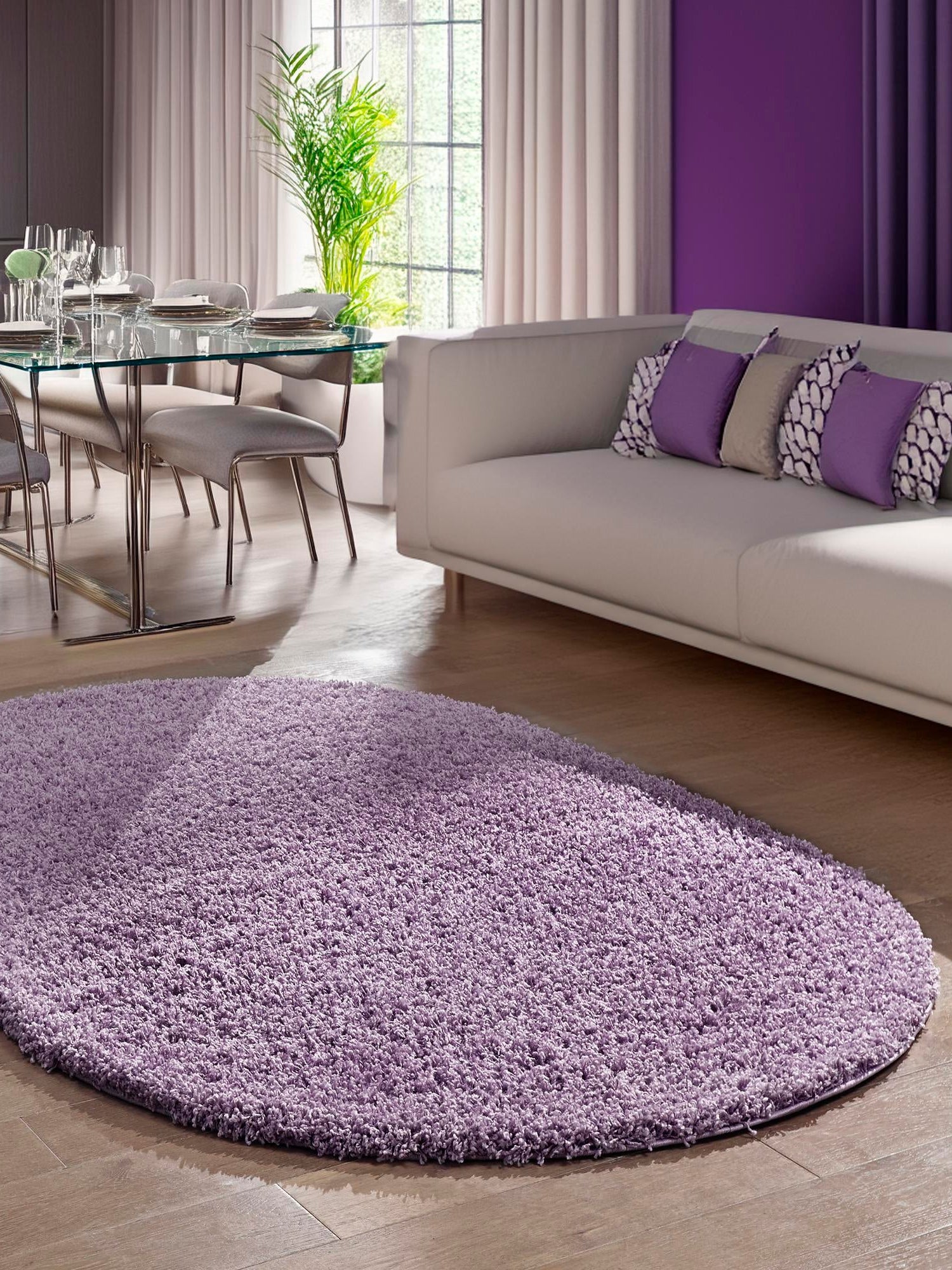 Lilac 7' 10 x 10' Solid Shag Oval Area Rug Thick Soft Touch Fluffy & Plush Shaggy Pile Durable Minimalist Carpet for Classic Interior Design for Sale at Rug Engine