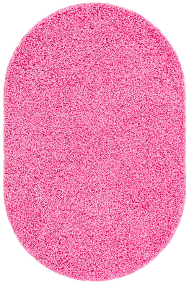 Taffy Pink 3' 1 x 5' 3 Solid Shag Oval Area Rug Thick Soft Touch Fluffy & Plush Shaggy Pile