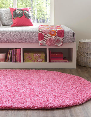 Taffy Pink 5' 3 x 8' Solid Shag Oval Area Rug Thick Soft Touch Fluffy & Plush Shaggy Pile