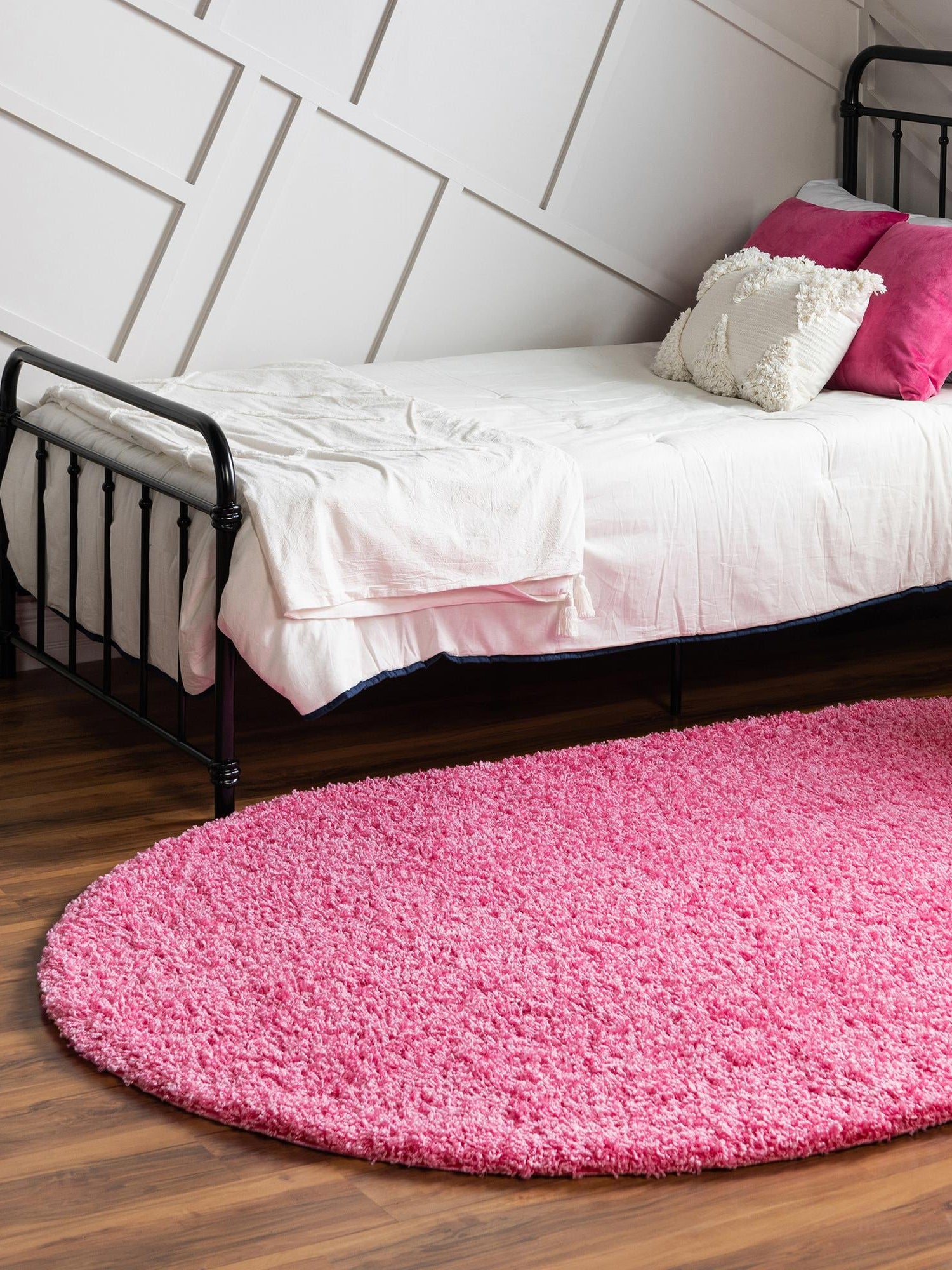 Taffy Pink 5' 3 x 8' Solid Shag Oval Area Rug Thick Soft Touch Fluffy & Plush Shaggy Pile Durable Minimalist Carpet for Classic Interior Design for Sale at Rug Engine