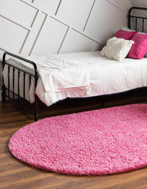 Taffy Pink 5' 3 x 8' Solid Shag Oval Area Rug Thick Soft Touch Fluffy & Plush Shaggy Pile