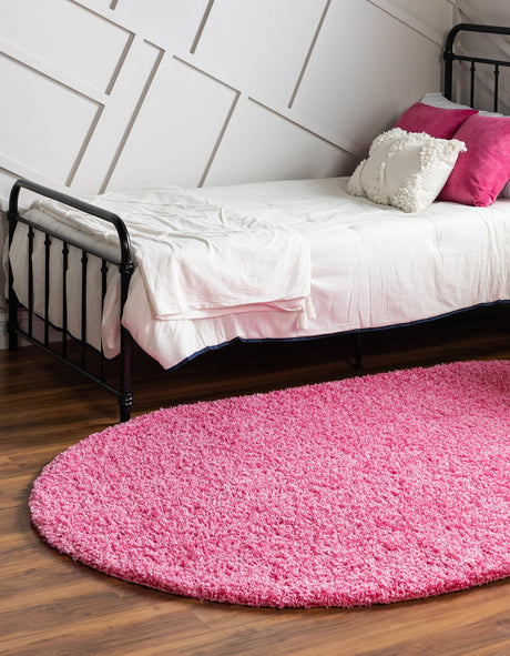 Taffy Pink 7' 10 x 10' Solid Shag Oval Area Rug Thick Soft Touch Fluffy & Plush Shaggy Pile Durable Minimalist Carpet for Classic Interior Design for Sale at Rug Engine