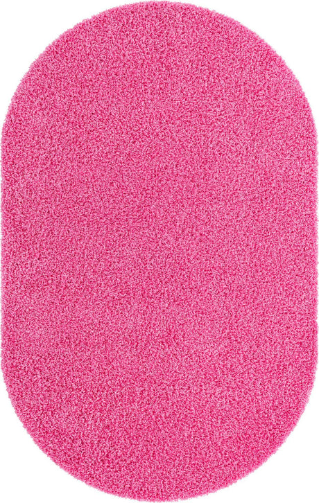 Taffy Pink 5' 3 x 8' Solid Shag Oval Area Rug Thick Soft Touch Fluffy & Plush Shaggy Pile