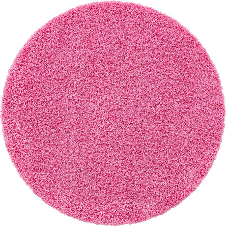 Taffy Pink 4' 1 x 4' 1 Solid Shag Round Area Rug Thick Soft Touch Fluffy & Plush Shaggy Pile