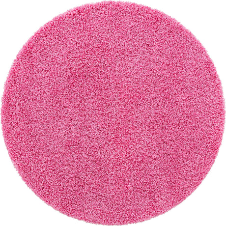 Taffy Pink 5' 3 x 5' 3 Solid Shag Round Area Rug Thick Soft Touch Fluffy & Plush Shaggy Pile
