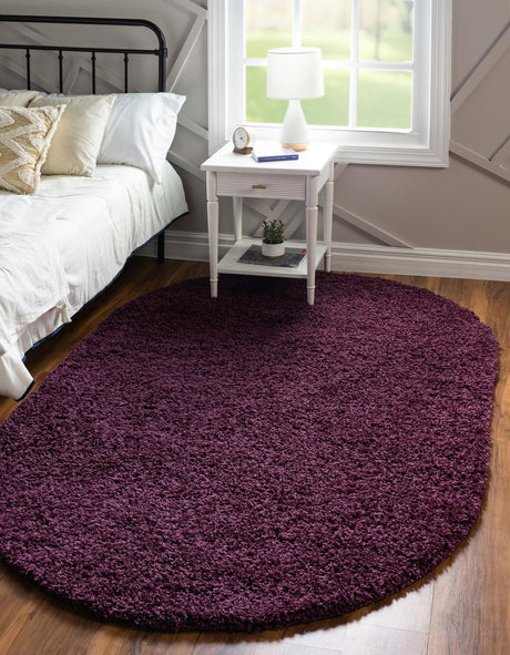 Eggplant Purple 3' 3 x 5' 3 Solid Shag Oval Rug