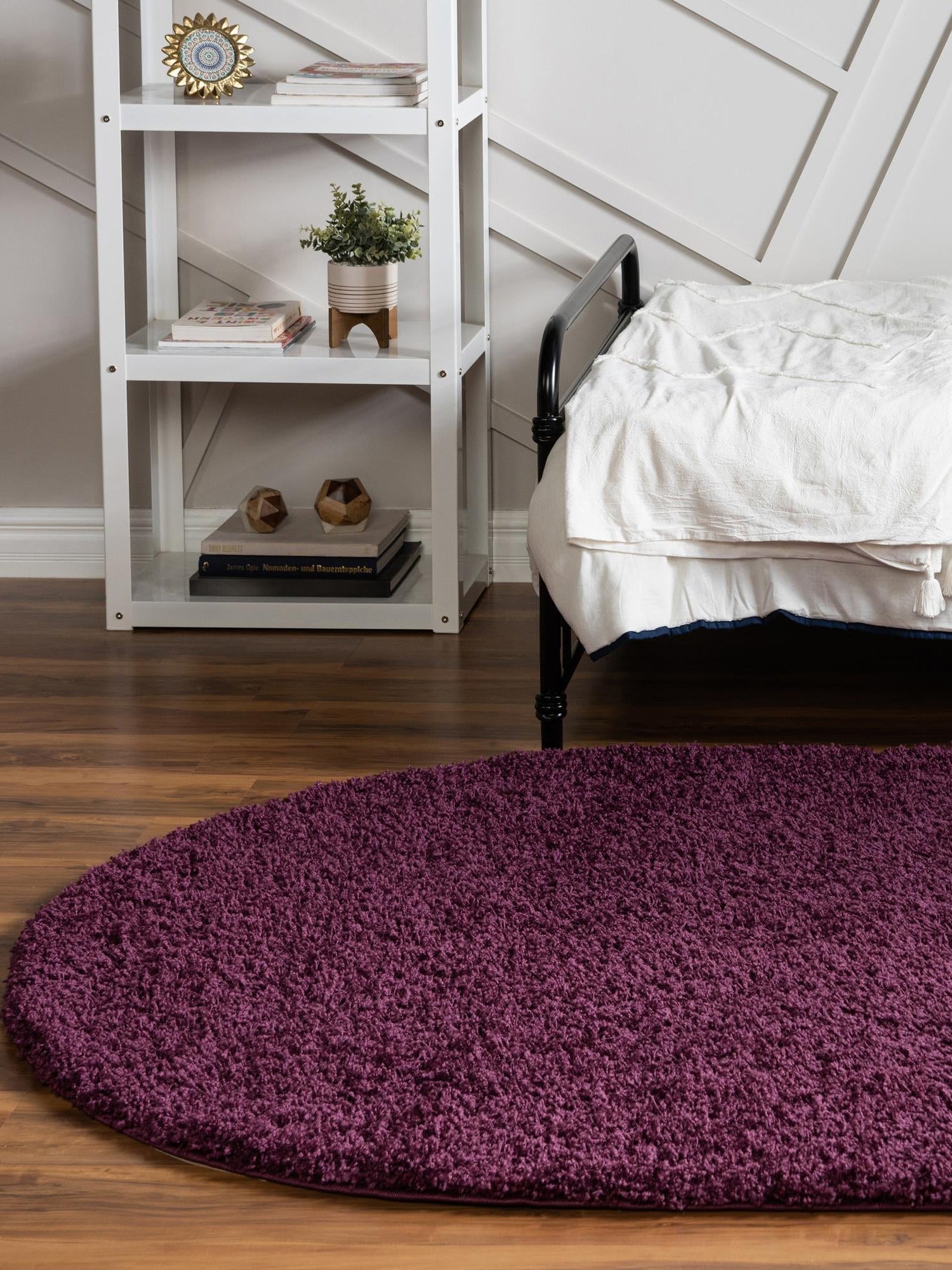 Eggplant Purple 7' 10 x 10' Solid Shag Oval Area Rug Thick Soft Touch Fluffy & Plush Shaggy Pile Durable Minimalist Carpet for Classic Interior Design for Sale at Rug Engine