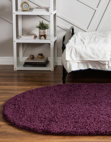 Eggplant Purple 7' 10 x 10' Solid Shag Oval Area Rug Thick Soft Touch Fluffy & Plush Shaggy Pile Durable Minimalist Carpet for Classic Interior Design for Sale at Rug Engine