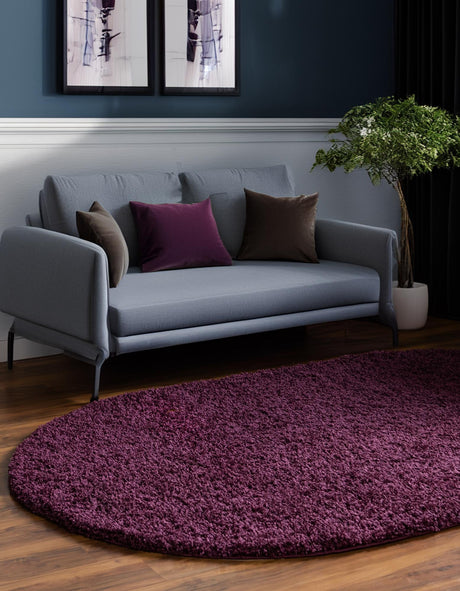 Eggplant Purple 3' 1 x 5' 3 Solid Shag Oval Area Rug Thick Soft Touch Fluffy & Plush Shaggy Pile