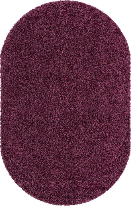 Eggplant Purple 5' 3 x 8' Solid Shag Oval Area Rug Thick Soft Touch Fluffy & Plush Shaggy Pile