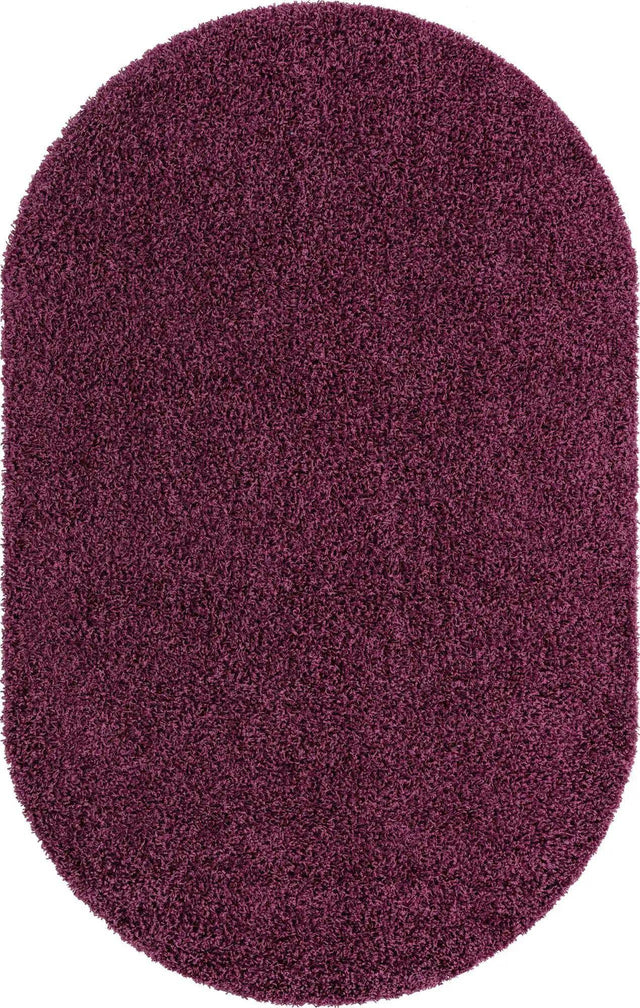 Eggplant Purple 5' 3 x 8' Solid Shag Oval Area Rug Thick Soft Touch Fluffy & Plush Shaggy Pile