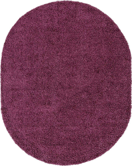 Eggplant Purple 7' 10 x 10' Solid Shag Oval Area Rug Thick Soft Touch Fluffy & Plush Shaggy Pile