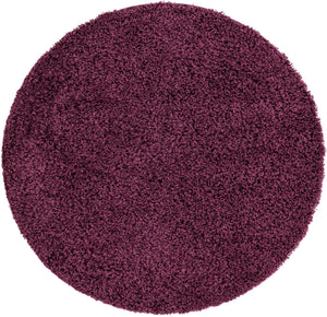 Eggplant Purple 4' 1 x 4' 1 Solid Shag Round Area Rug Thick Soft Touch Fluffy & Plush Shaggy Pile
