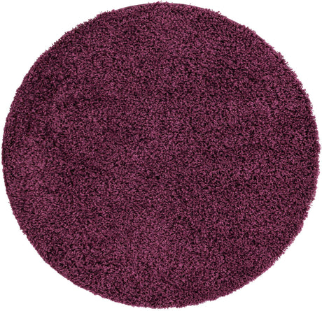 Eggplant Purple 4' 1 x 4' 1 Solid Shag Round Area Rug Thick Soft Touch Fluffy & Plush Shaggy Pile