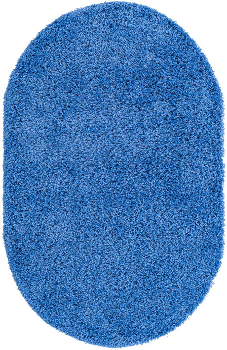 Periwinkle Blue 3' 1 x 5' 3 Solid Shag Oval Area Rug Thick Soft Touch Fluffy & Plush Shaggy Pile