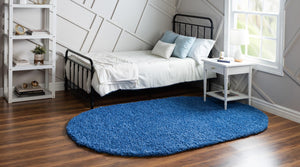 Periwinkle Blue 3' 1 x 5' 3 Solid Shag Oval Area Rug Thick Soft Touch Fluffy & Plush Shaggy Pile
