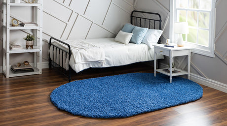 Periwinkle Blue 7' 10 x 10' Solid Shag Oval Area Rug Thick Soft Touch Fluffy & Plush Shaggy Pile Durable Minimalist Carpet for Classic Interior Design for Sale at Rug Engine