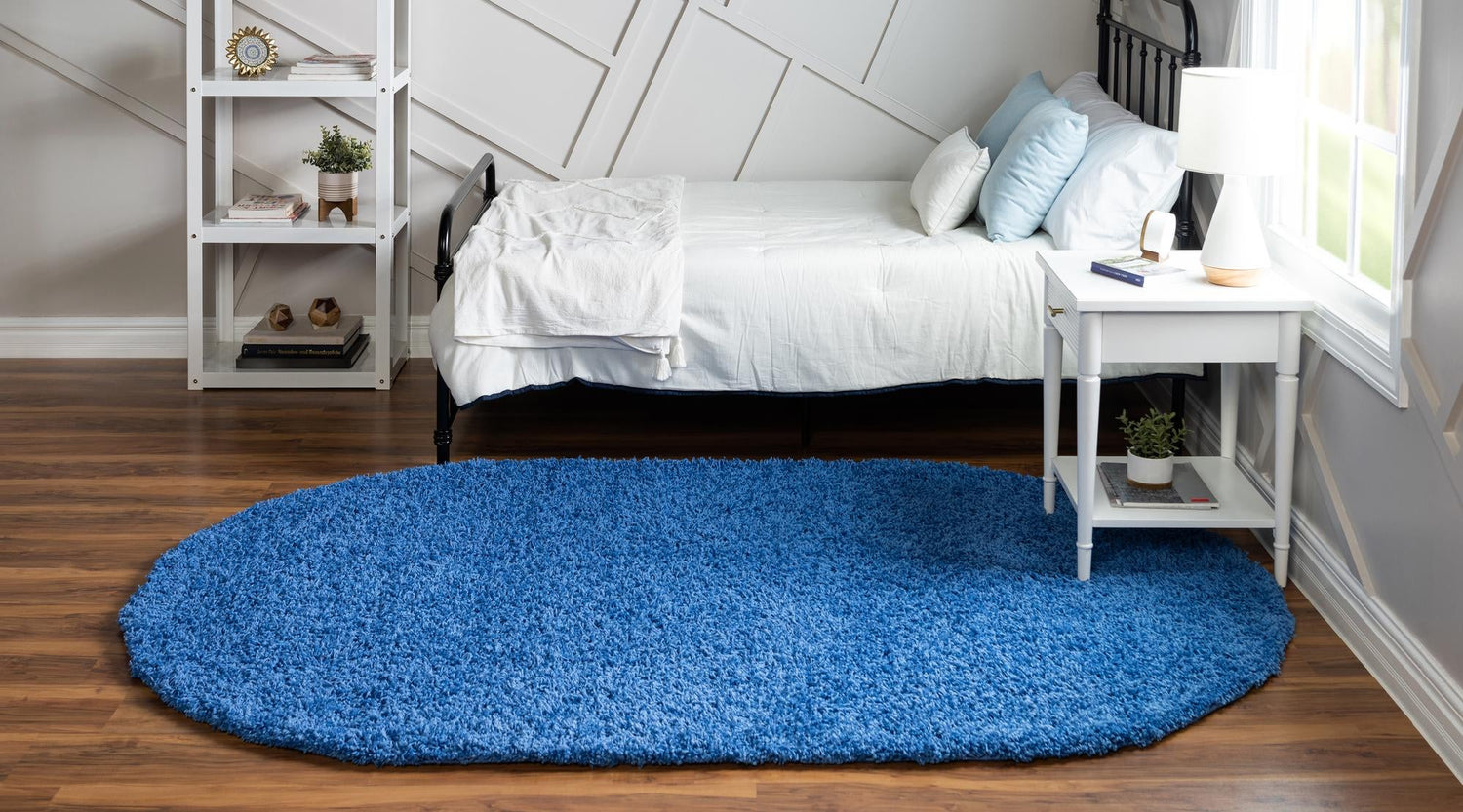 Periwinkle Blue 3' 1 x 5' 3 Solid Shag Oval Area Rug Thick Soft Touch Fluffy & Plush Shaggy Pile Durable Minimalist Carpet for Classic Interior Design for Sale at Rug Engine