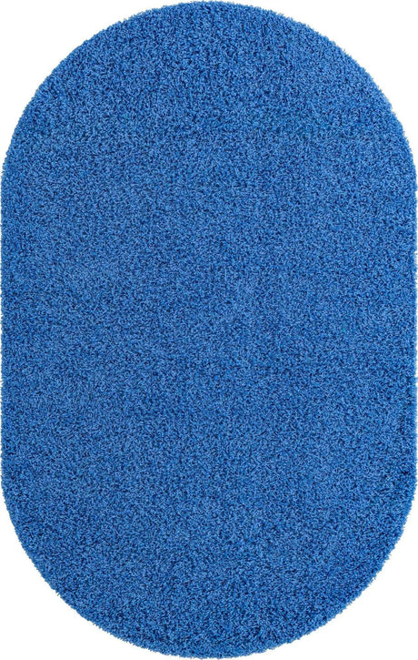Periwinkle Blue 5' 3 x 8' Solid Shag Oval Area Rug Thick Soft Touch Fluffy & Plush Shaggy Pile