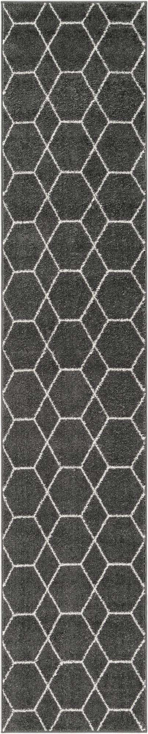 Dark Gray 2' x 10' Trellis Frieze Runner Area Rug Geometric Modern Unique Stain Resistant Easy Clean Carpet for Living, Dining, Bedrooms, Office for Sale at Rug Engine