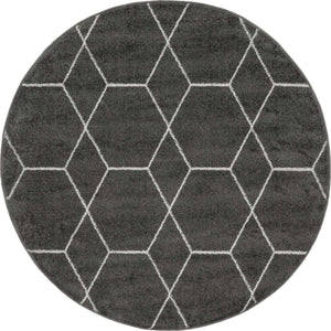Dark Gray 3' 1 x 3' 1 Trellis Frieze Round Area Rug Geometric Modern Unique Stain Resistant Easy Clean Carpet for Living, Dining, Bedrooms, Office for Sale at Rug Engine