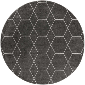 Dark Gray 6' 1 x 6' 1 Trellis Frieze Round Area Rug Geometric Modern Unique Stain Resistant Easy Clean Carpet for Living, Dining, Bedrooms, Office for Sale at Rug Engine