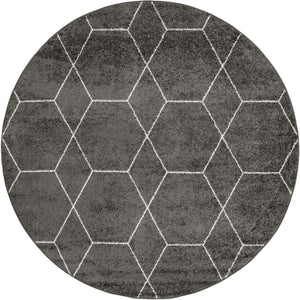 Dark Gray 7' 1 x 7' 1 Trellis Frieze Round Area Rug Geometric Modern Unique Stain Resistant Easy Clean Carpet for Living, Dining, Bedrooms, Office for Sale at Rug Engine