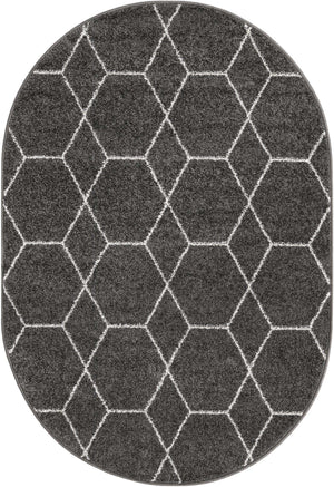 Dark Gray 4' 1 x 6' 1 Trellis Frieze Oval Area Rug Geometric Modern Unique Stain Resistant Easy Clean Carpet for Living, Dining, Bedrooms, Office for Sale at Rug Engine