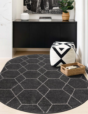 Dark Gray 5' 3 x 8' Trellis Frieze Oval Area Rug Geometric Modern Unique Stain Resistant Easy Clean Carpet for Living, Dining, Bedrooms, Office for Sale at Rug Engine