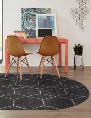 Dark Gray 5' 3 x 8' Trellis Frieze Oval Area Rug Geometric Modern Unique Stain Resistant Easy Clean Carpet for Living, Dining, Bedrooms, Office for Sale at Rug Engine