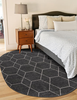 Dark Gray 5' 3 x 8' Trellis Frieze Oval Area Rug Geometric Modern Unique Stain Resistant Easy Clean Carpet for Living, Dining, Bedrooms, Office for Sale at Rug Engine