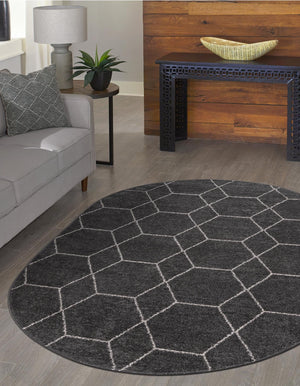 Dark Gray 5' 3 x 8' Trellis Frieze Oval Area Rug Geometric Modern Unique Stain Resistant Easy Clean Carpet for Living, Dining, Bedrooms, Office for Sale at Rug Engine