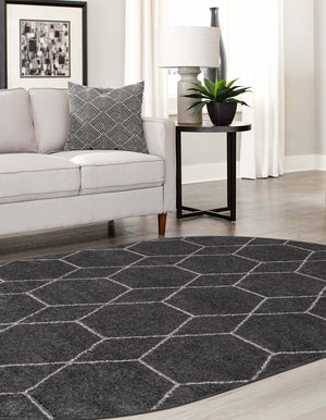 Dark Gray 5' 3 x 8' Trellis Frieze Oval Area Rug Geometric Modern Unique Stain Resistant Easy Clean Carpet for Living, Dining, Bedrooms, Office for Sale at Rug Engine