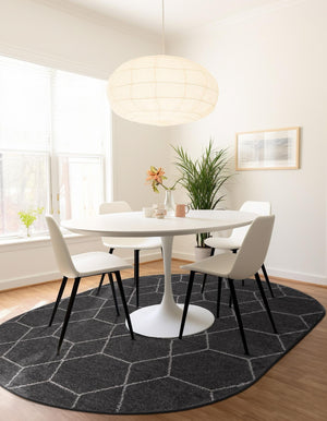 Dark Gray 5' 3 x 8' Trellis Frieze Oval Area Rug Geometric Modern Unique Stain Resistant Easy Clean Carpet for Living, Dining, Bedrooms, Office for Sale at Rug Engine