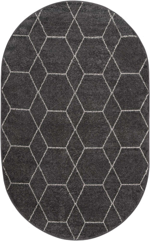 Dark Gray 5' 3 x 8' Trellis Frieze Oval Area Rug Geometric Modern Unique Stain Resistant Easy Clean Carpet for Living, Dining, Bedrooms, Office for Sale at Rug Engine