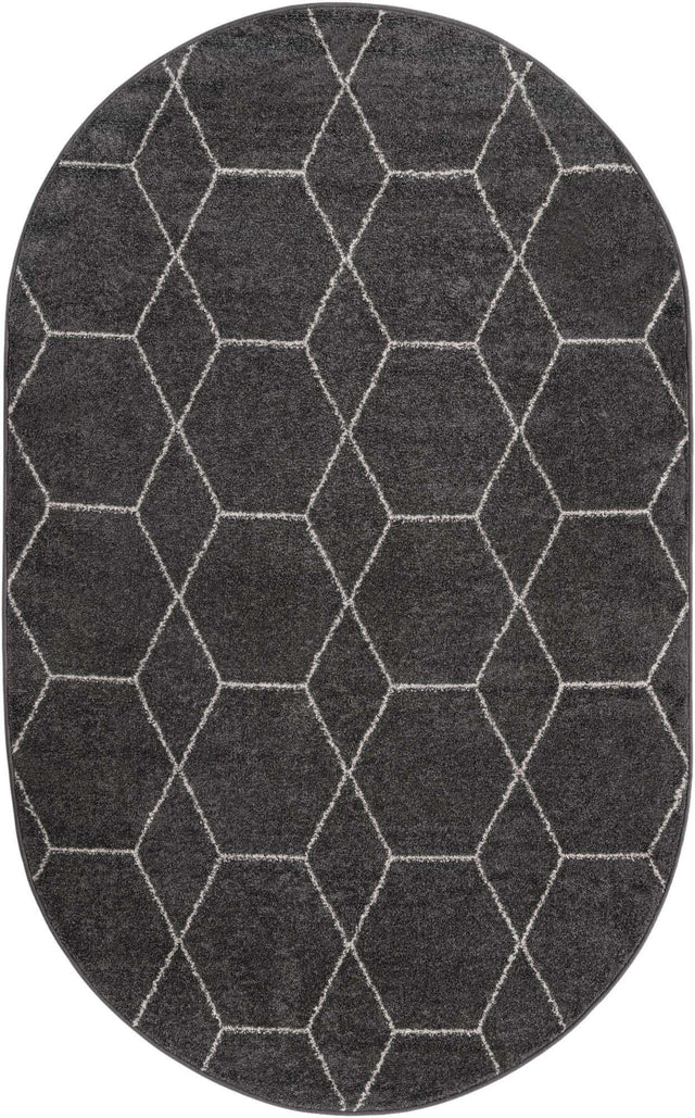 Dark Gray 5' 3 x 8' Trellis Frieze Oval Area Rug Geometric Modern Unique Stain Resistant Easy Clean Carpet for Living, Dining, Bedrooms, Office for Sale at Rug Engine