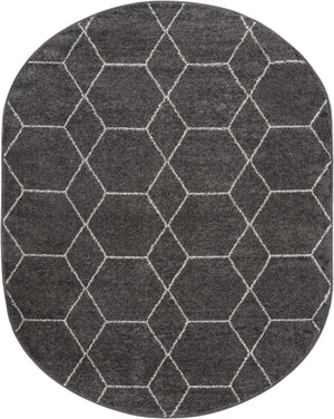 Dark Gray 7' 10 x 10' Trellis Frieze Oval Area Rug Geometric Modern Unique Stain Resistant Easy Clean Carpet for Living, Dining, Bedrooms, Office for Sale at Rug Engine