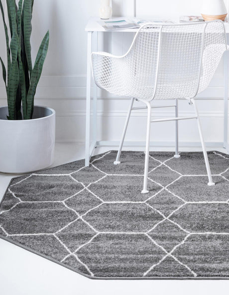 Dark Gray 5' 3 x 5' 3 Trellis Frieze Octagon Area Rug Geometric Modern Unique Stain Resistant Easy Clean Carpet for Living, Dining, Bedrooms, Office for Sale at Rug Engine