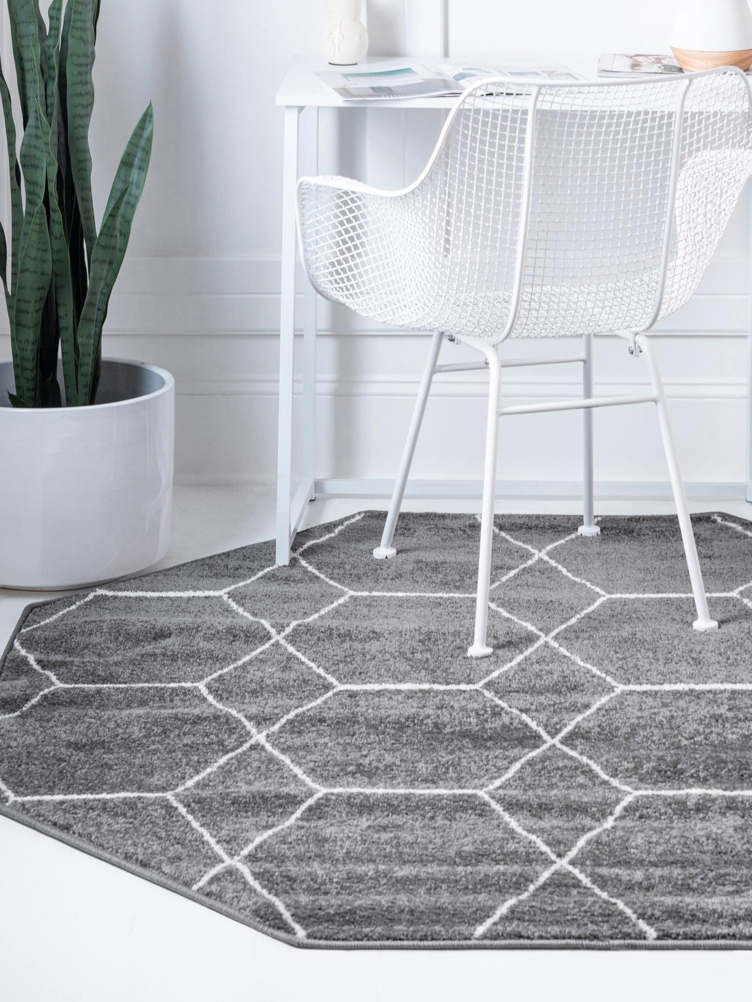 Dark Gray 7' 10 x 7' 10 Trellis Frieze Octagon Area Rug Geometric Modern Unique Stain Resistant Easy Clean Carpet for Living, Dining, Bedrooms, Office for Sale at Rug Engine