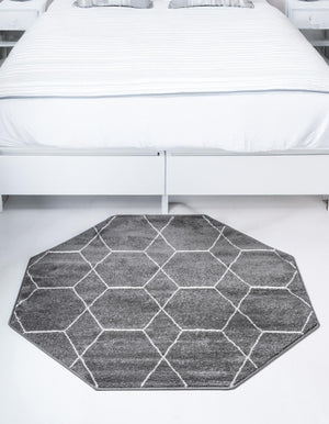 Dark Gray 5' 3 x 5' 3 Trellis Frieze Octagon Area Rug Geometric Modern Unique Stain Resistant Easy Clean Carpet for Living, Dining, Bedrooms, Office for Sale at Rug Engine