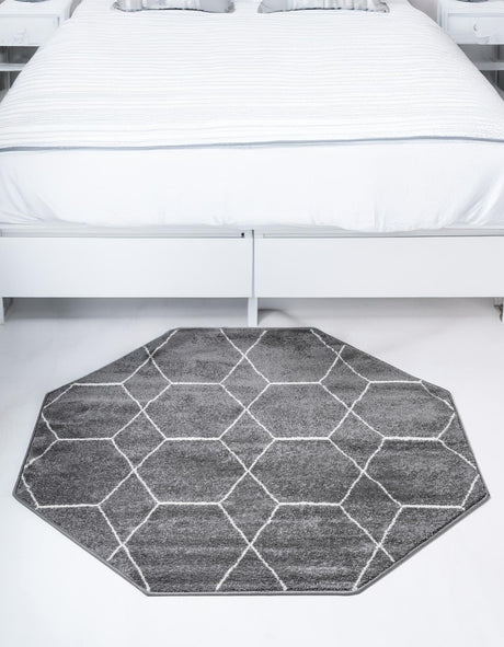 Dark Gray 5' 3 x 5' 3 Trellis Frieze Octagon Area Rug Geometric Modern Unique Stain Resistant Easy Clean Carpet for Living, Dining, Bedrooms, Office for Sale at Rug Engine
